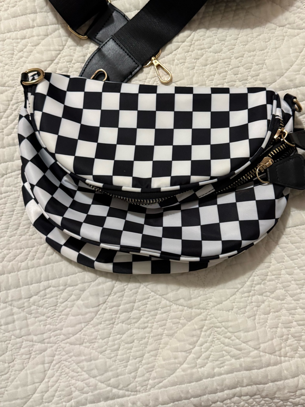 Emmafy Checkerboard Crossbody Sling Bag - Black & White